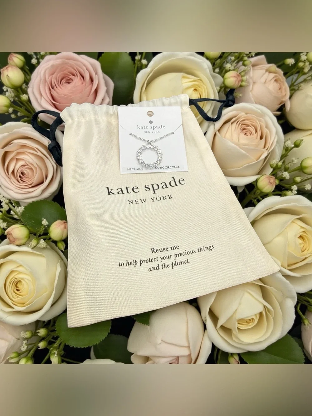 ♠️KATE SPADE♠️Full Circle Silver-Tone CZ Pendant Necklace w/ Dust Bag/NWT